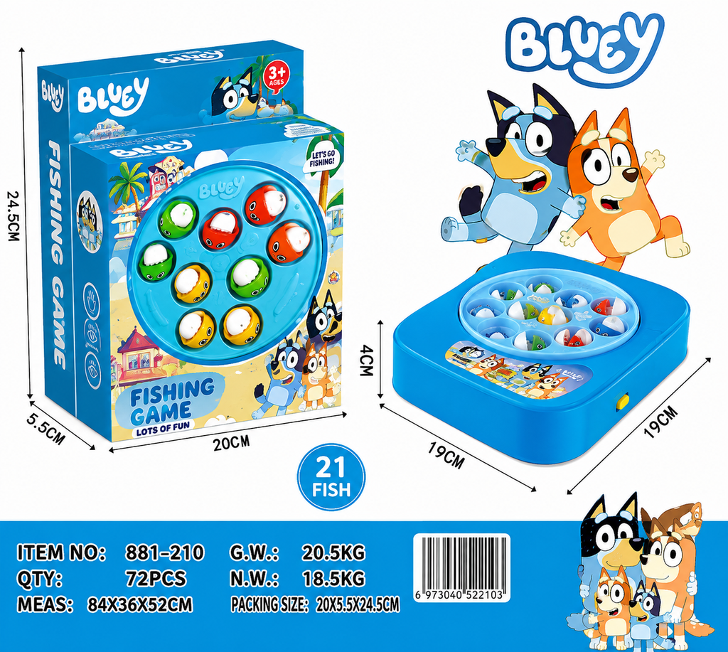 Bluey Rotating Fishing Game Toy with 21 Fish & Music – Fun Interactive Educational Board Game for Kids 3+ Years