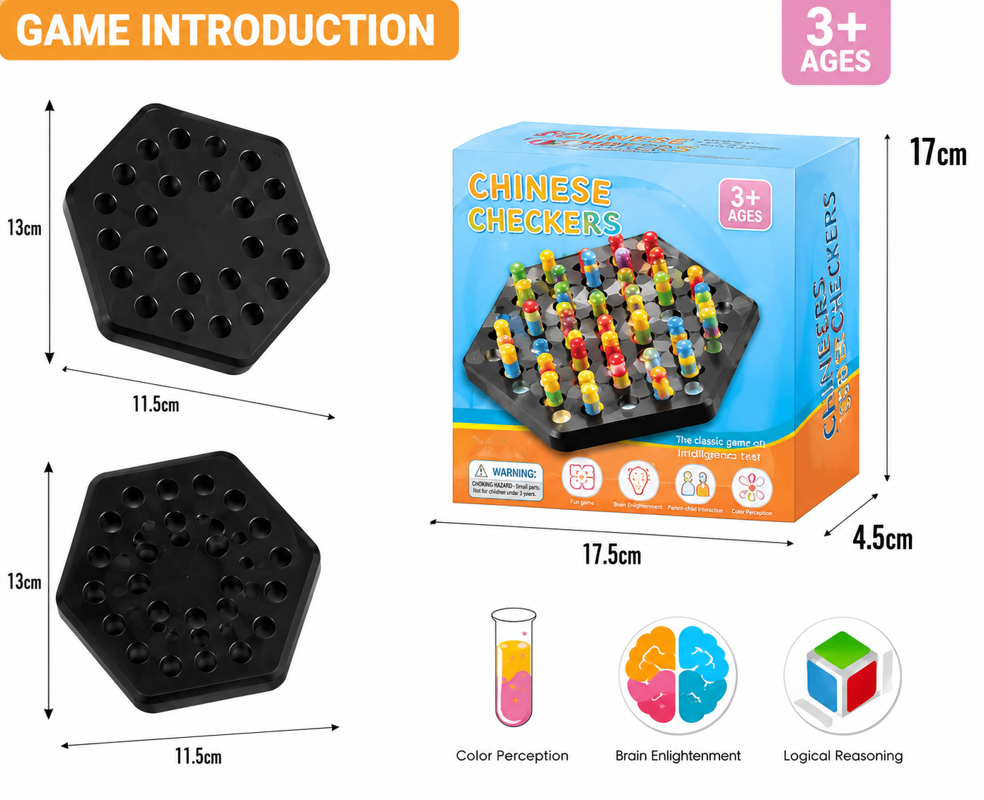 Chinese Checkers Classic Strategy Board Game with Colorful Pegs & Storage Box - Educational Intelligence Puzzle Toy for Kids
