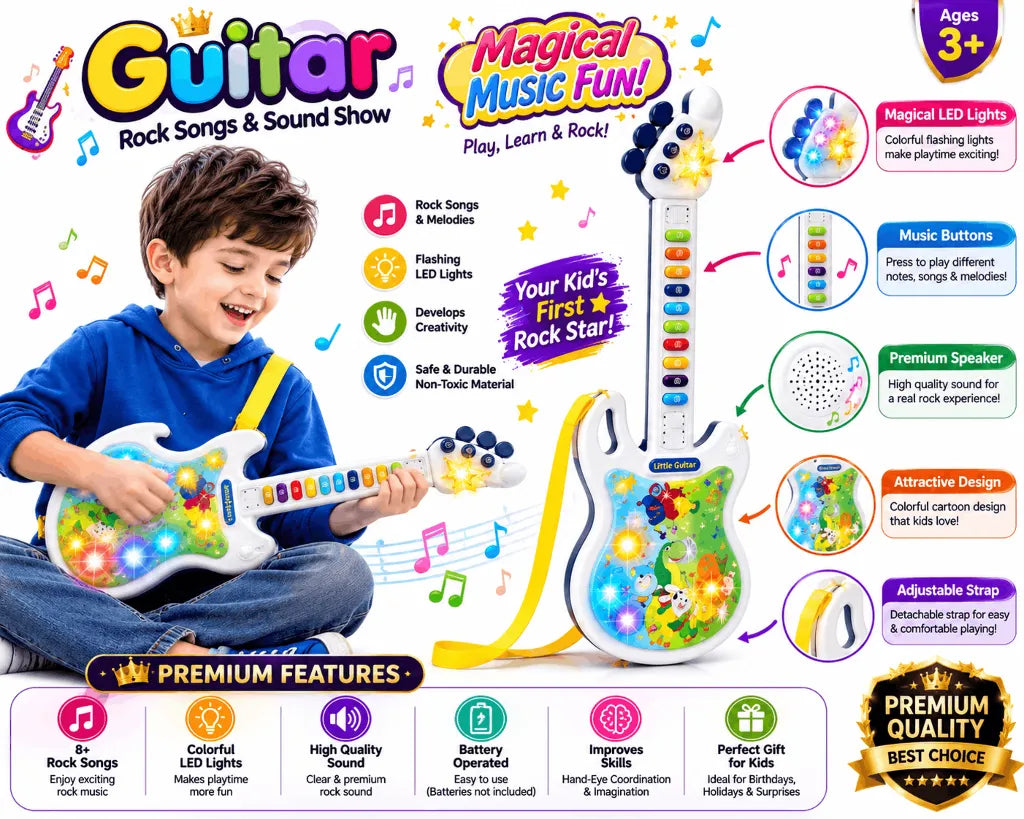 RedTeys Musical Toy Guitar – 55cm Kids Guitar with Fun Songs, Sound Effects & Strap