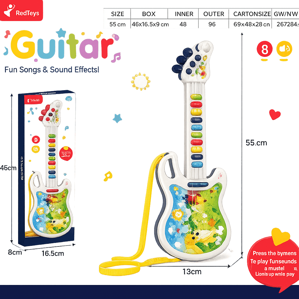 RedTeys Musical Toy Guitar – 55cm Kids Guitar with Fun Songs, Sound Effects & Strap