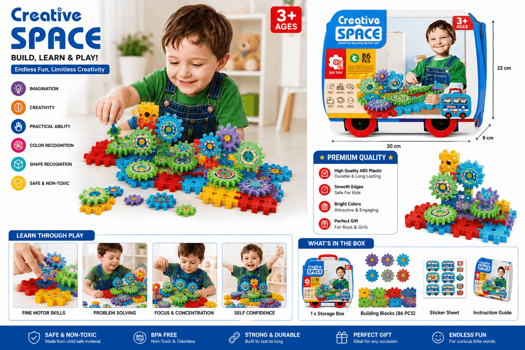 Creative Space Building Blocks - 86 Pcs STEM Construction Toy for Kids