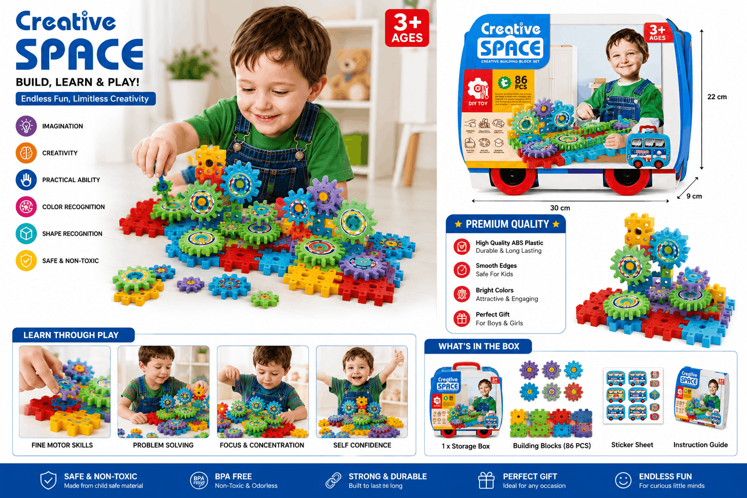 Creative Space Building Blocks - 86 Pcs STEM Construction Toy for Kids