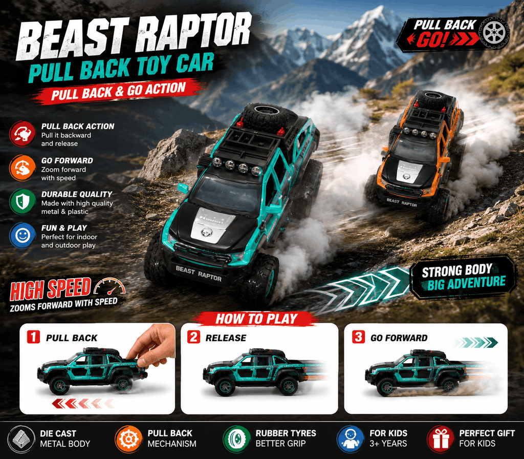 Beast Raptor Metal Pull Back Toy Car - Luxury Die Cast Model Vehicle