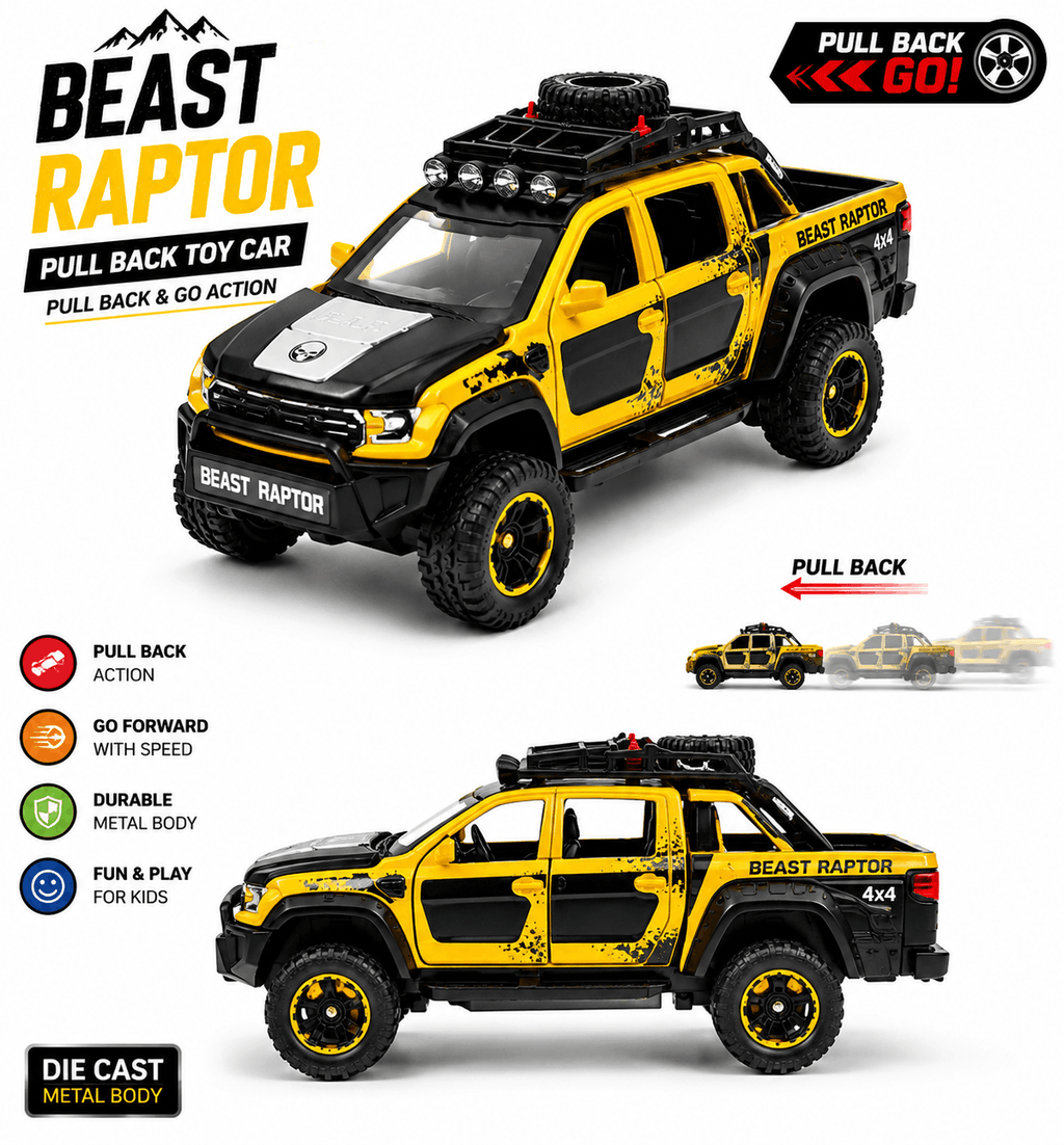 Beast Raptor Metal Pull Back Toy Car - Luxury Die Cast Model Vehicle