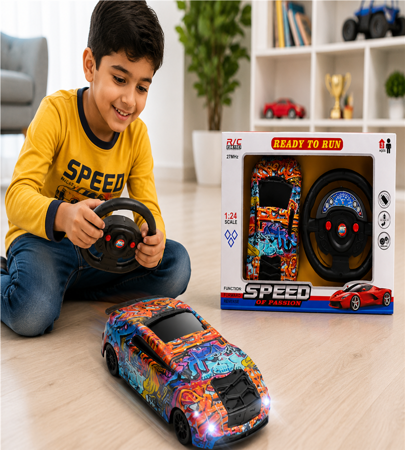 Speed of Passion RC Racing Car - 1:24 Scale Toy Car with Steering Wheel Remote for Boys
