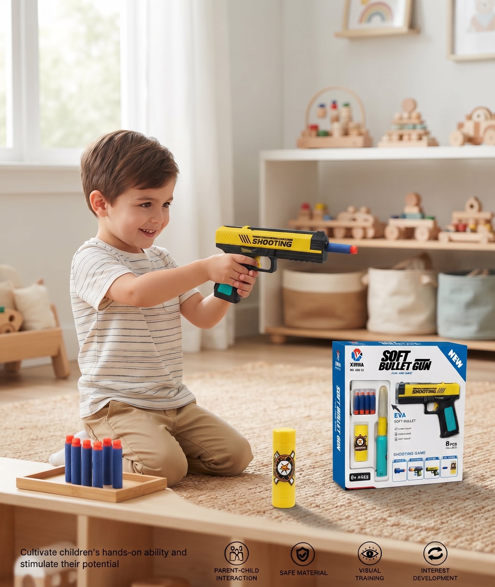 Soft Bullet Gun Toy Set with EVA Foam Bullets & Target - Safe Shooting Game & Action Toy for Kids (6+ Ages)