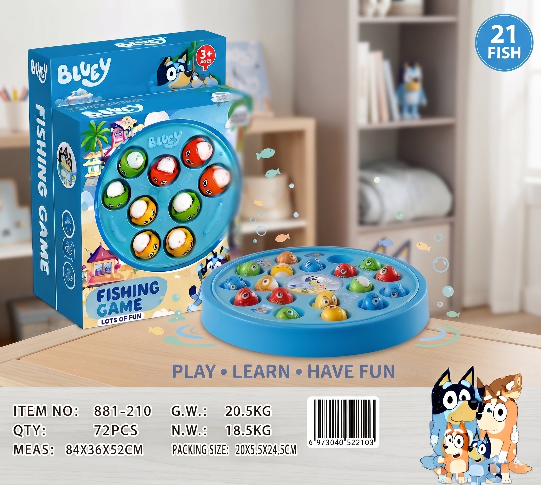 Bluey Rotating Fishing Game Toy with 21 Fish & Music – Fun Interactive Educational Board Game for Kids 3+ Years