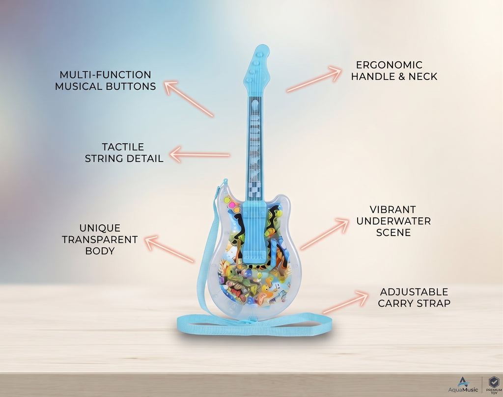 Kids Musical Guitar Toy – Transparent Underwater Design, Interactive Buttons, Strumming Details & Carry Strap for Boys and Girls