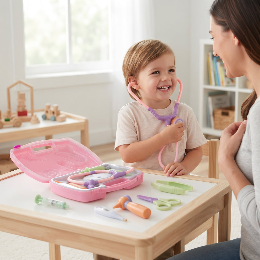 Doctor Pretend-Play Kit – Portable Pink Medical Case with Stethoscope & Tools