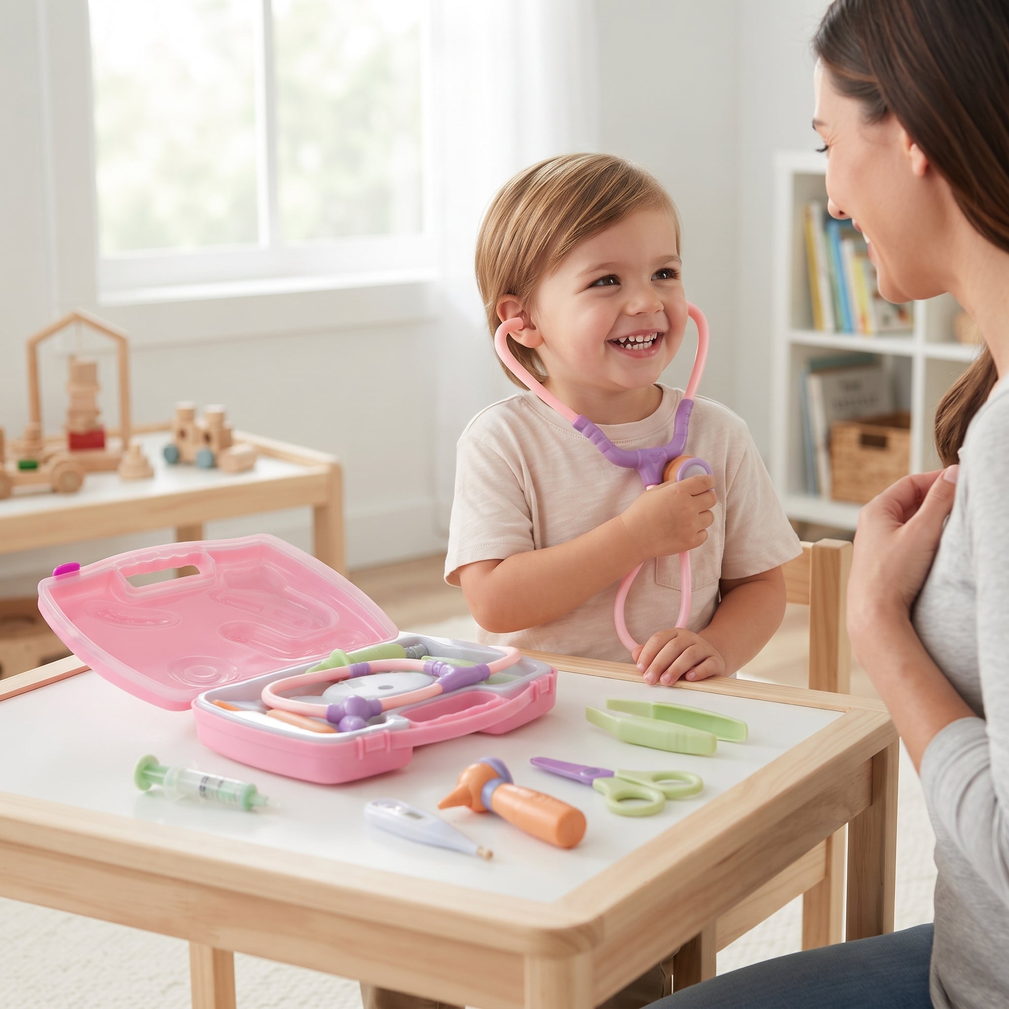 Doctor Pretend-Play Kit – Portable Pink Medical Case with Stethoscope & Tools