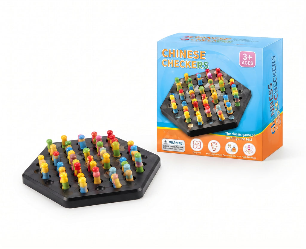 Chinese Checkers Classic Strategy Board Game with Colorful Pegs & Storage Box - Educational Intelligence Puzzle Toy for Kids