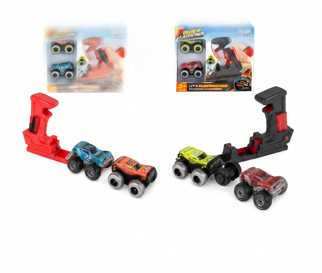 Power Launcher Alloy Car Toy Set – High-Speed Monster Truck Launcher with 2 Mini Racing Cars for Kids