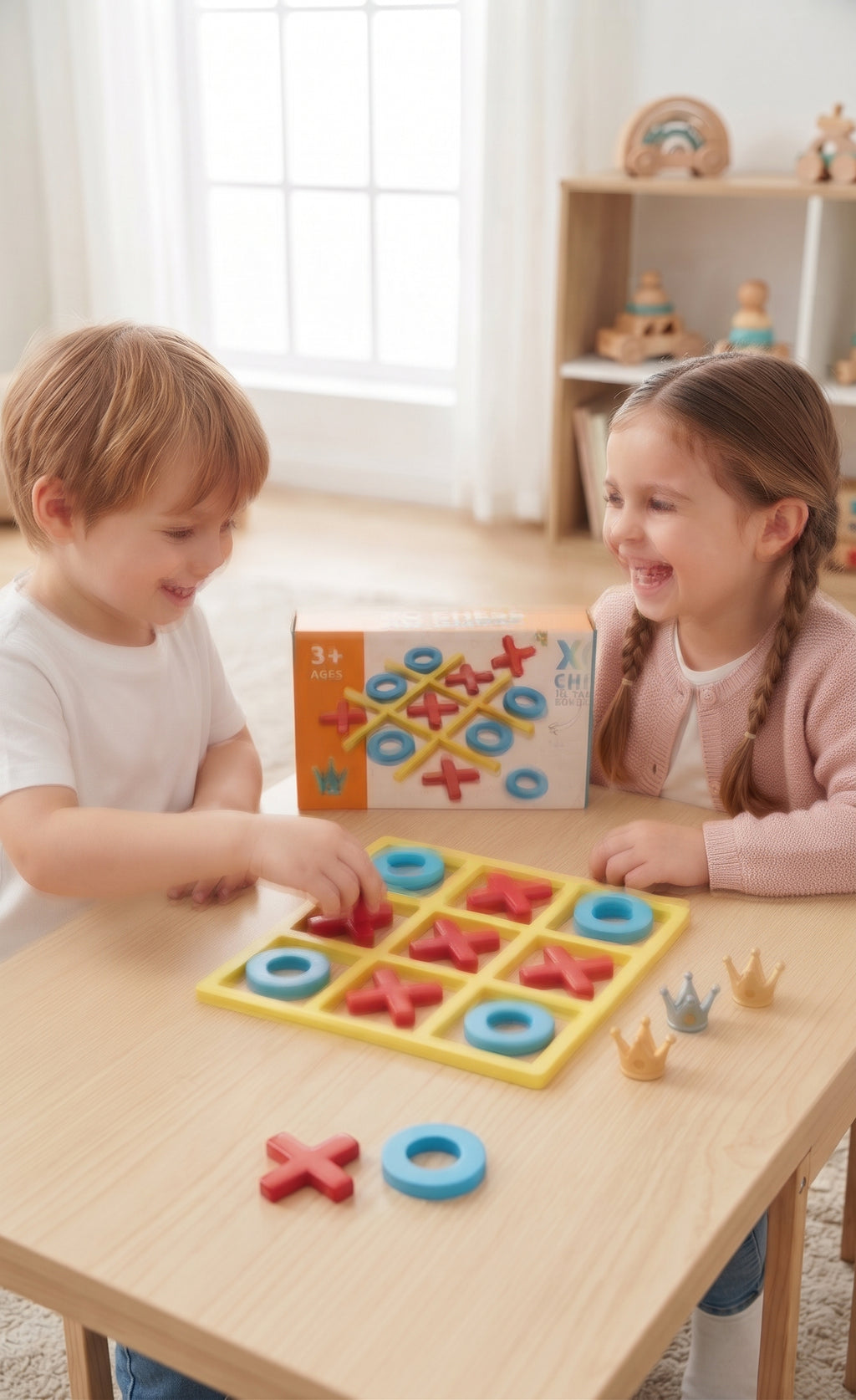 XO Chess Tic Tac Toe Board Game with Crown Rewards - Interactive Educational Puzzle & Strategy Toy for Kids