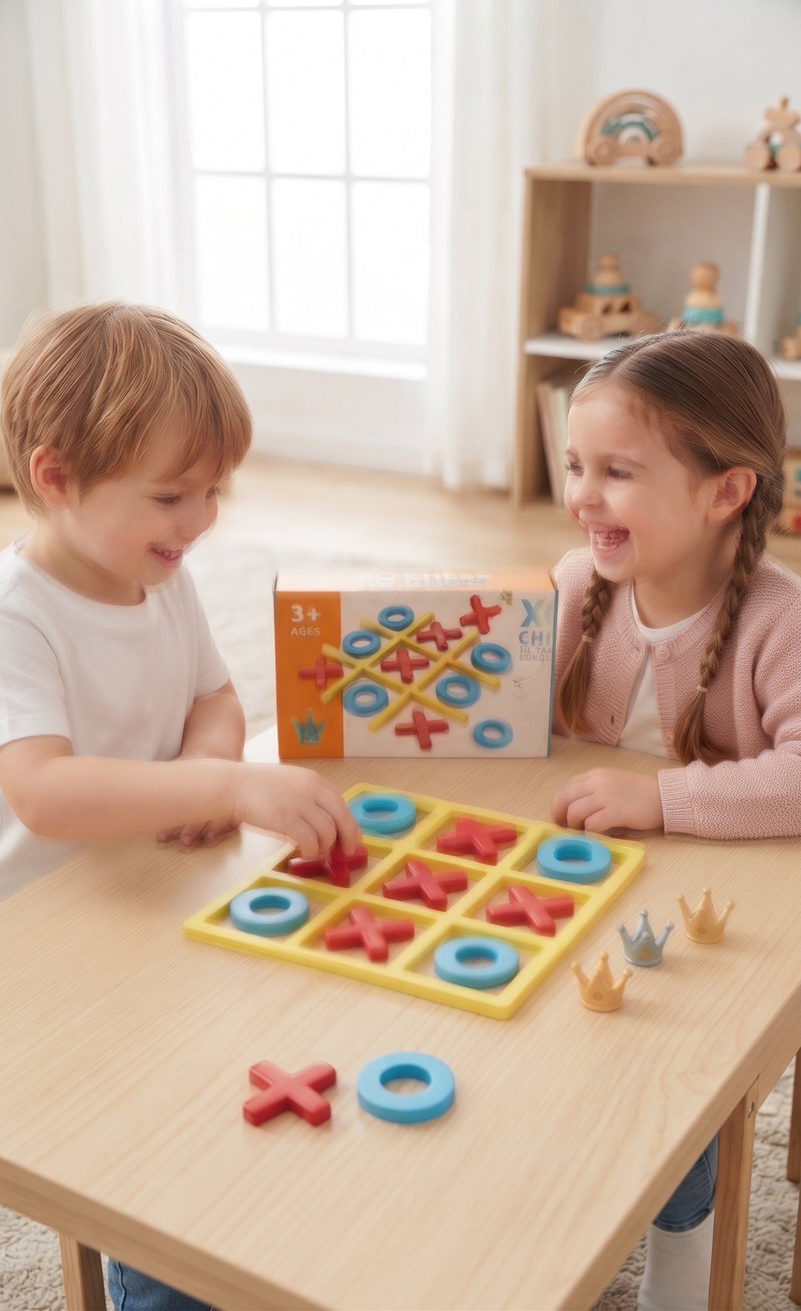 XO Chess Tic Tac Toe Board Game with Crown Rewards - Interactive Educational Puzzle & Strategy Toy for Kids