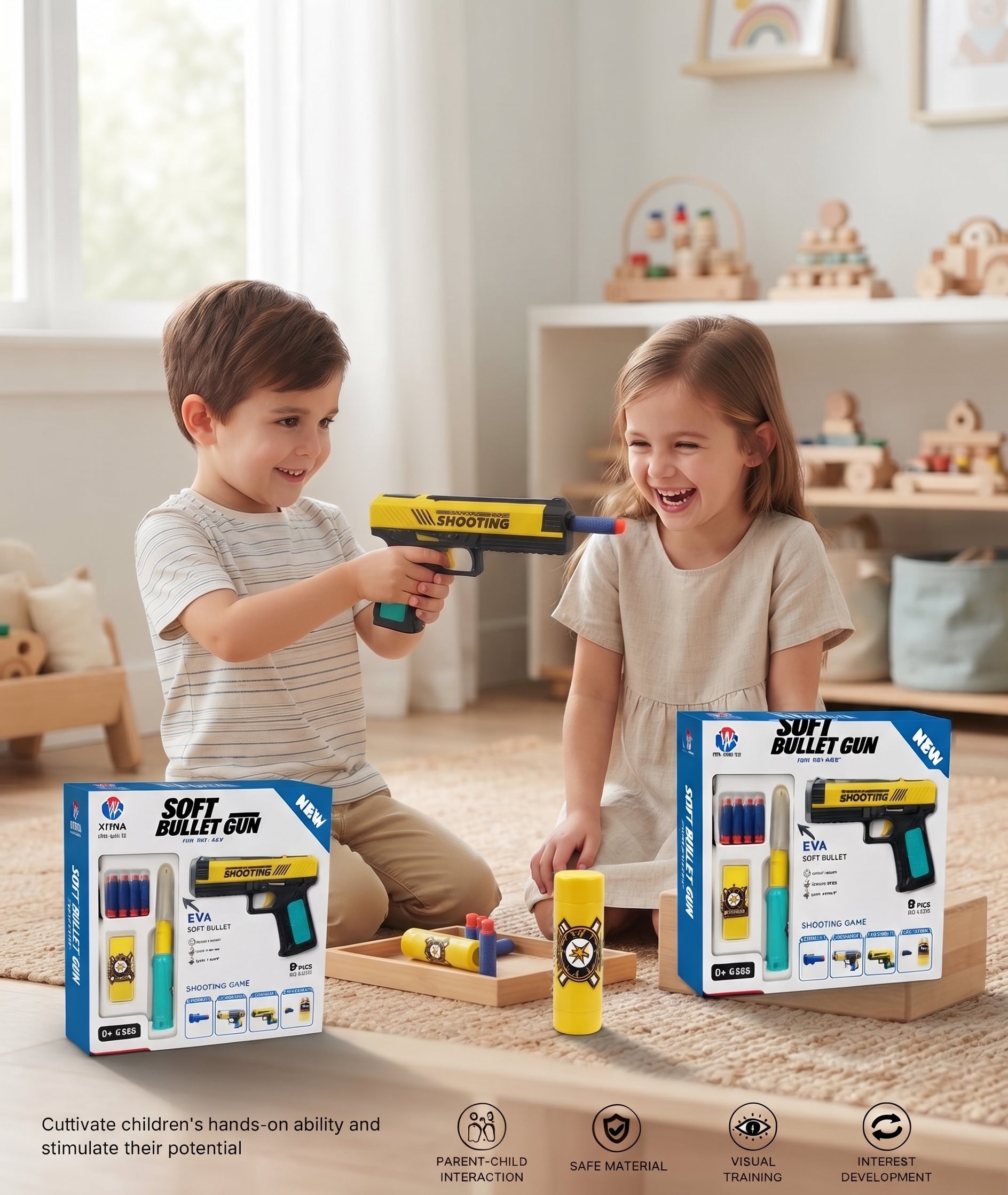 Soft Bullet Gun Toy Set with EVA Foam Bullets & Target - Safe Shooting Game & Action Toy for Kids (6+ Ages)