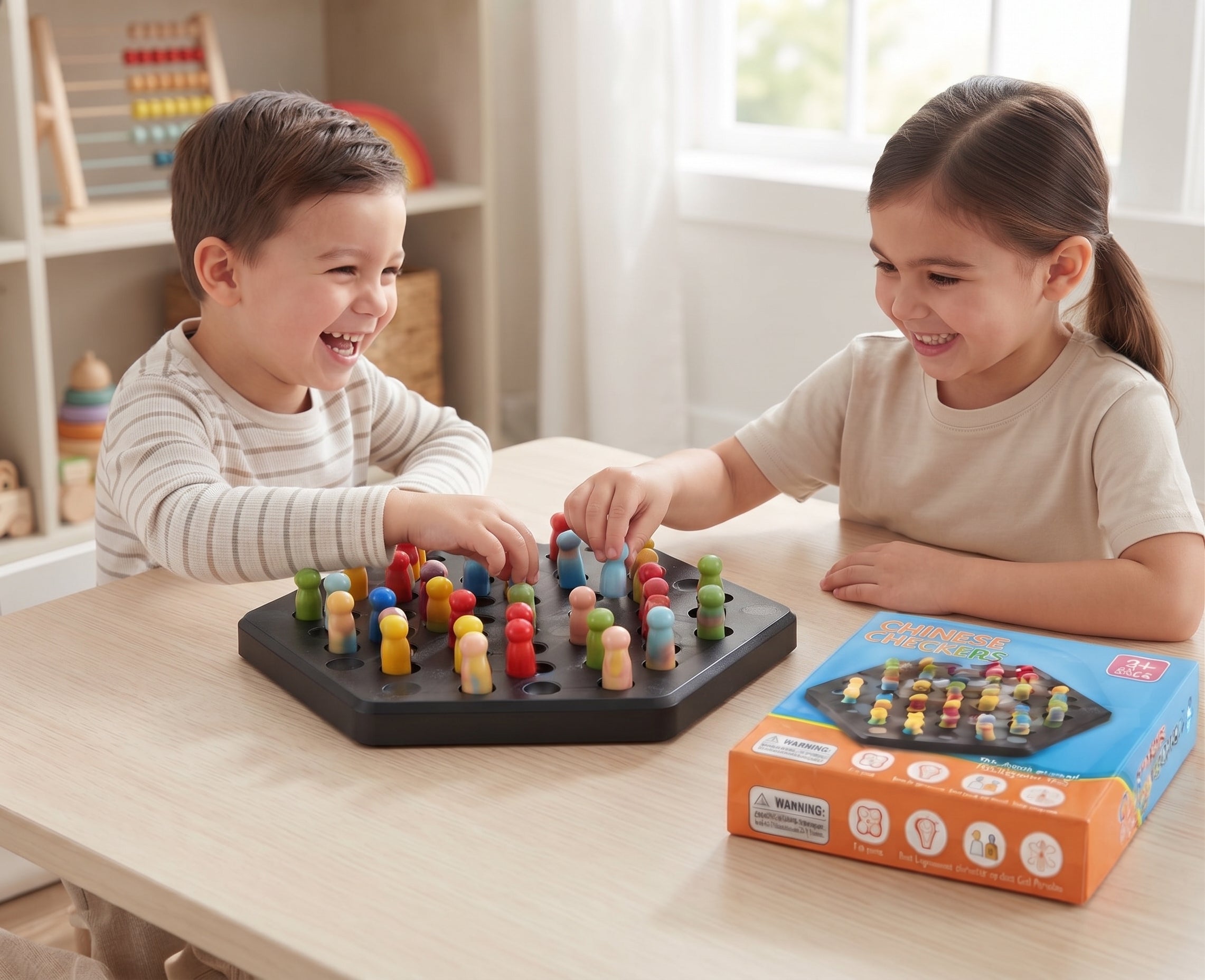 Chinese Checkers Classic Strategy Board Game with Colorful Pegs & Storage Box - Educational Intelligence Puzzle Toy for Kids