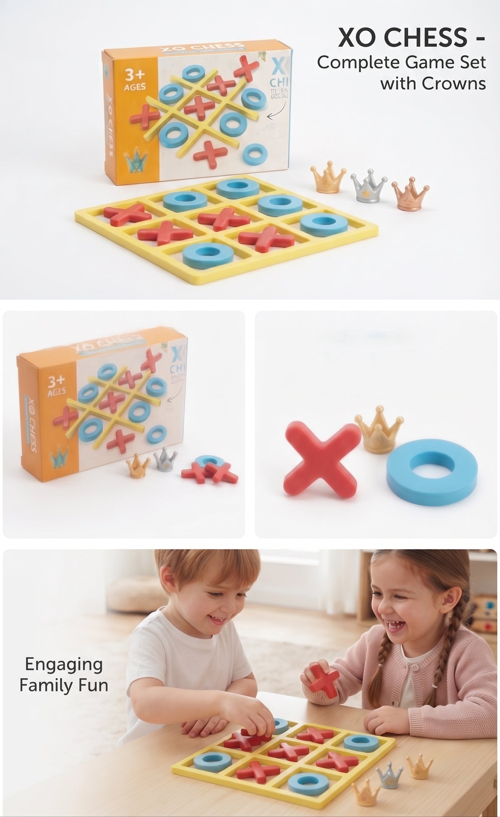 XO Chess Tic Tac Toe Board Game with Crown Rewards - Interactive Educational Puzzle & Strategy Toy for Kids