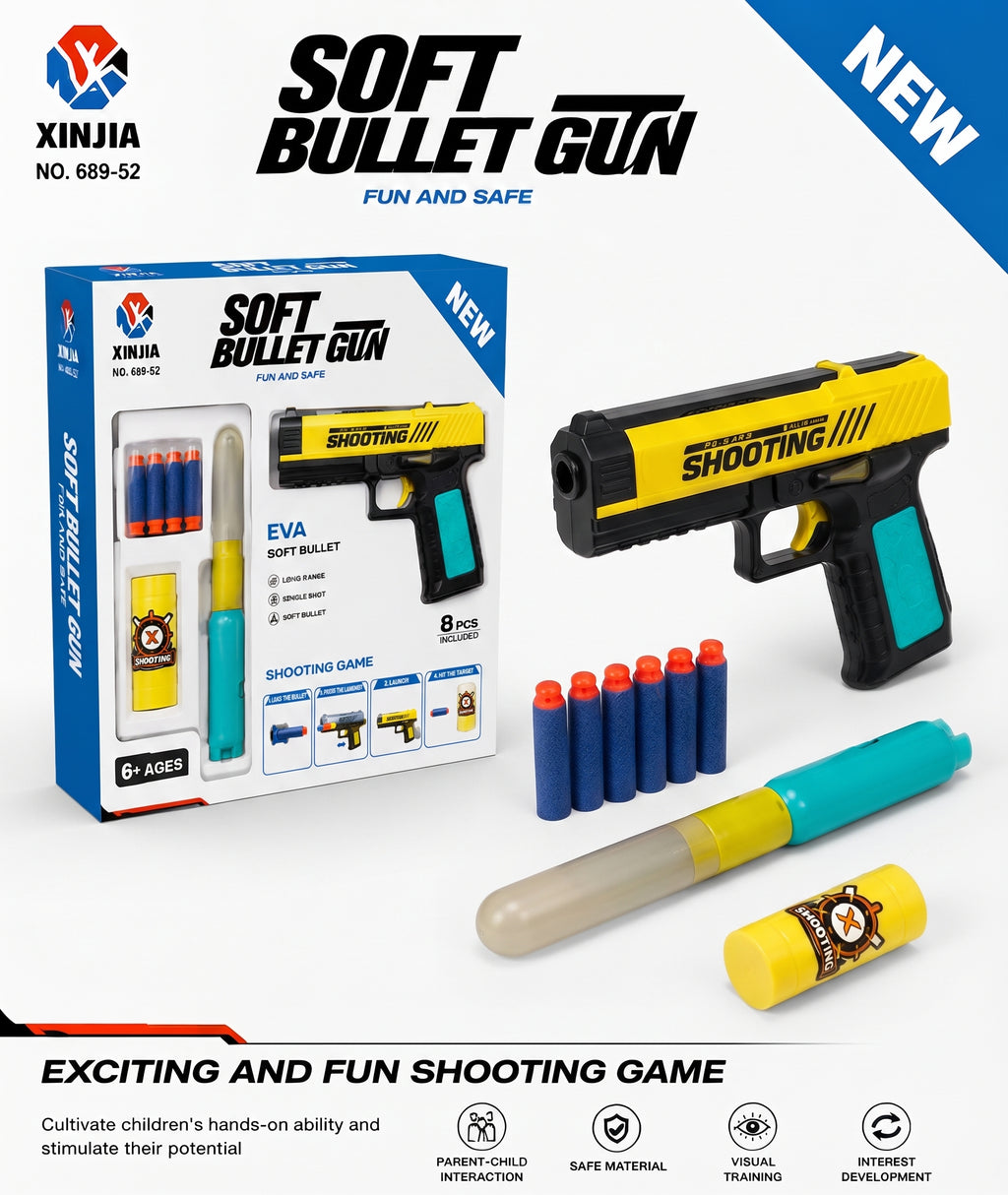 Soft Bullet Gun Toy Set with EVA Foam Bullets & Target - Safe Shooting Game & Action Toy for Kids (6+ Ages)