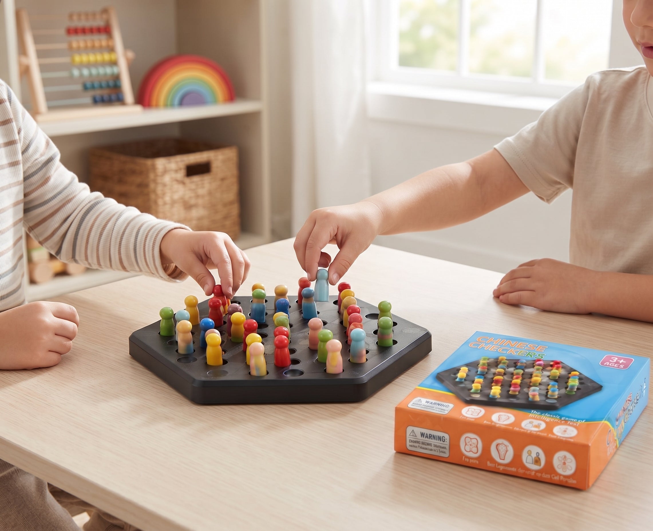 Chinese Checkers Classic Strategy Board Game with Colorful Pegs & Storage Box - Educational Intelligence Puzzle Toy for Kids