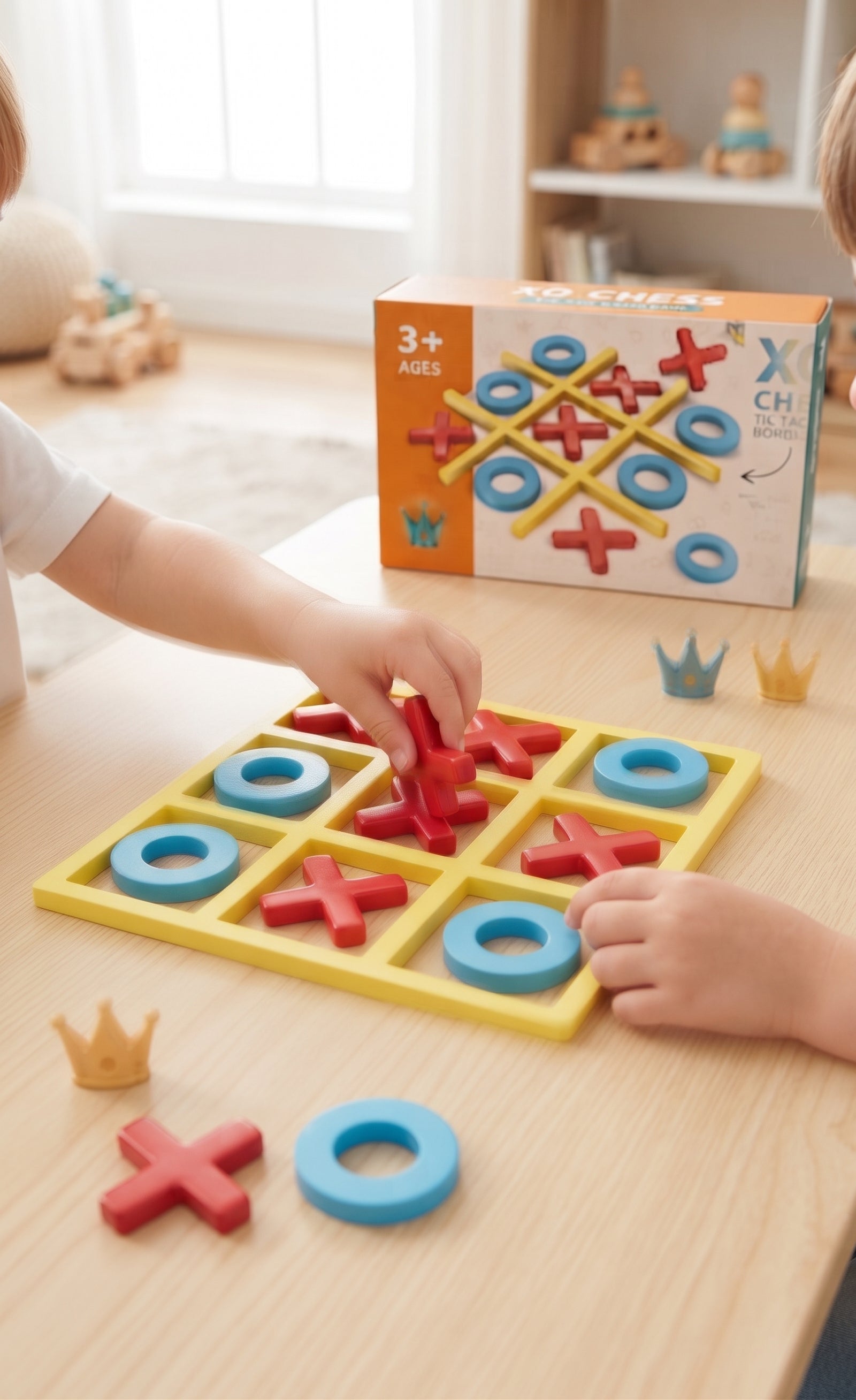 XO Chess Tic Tac Toe Board Game with Crown Rewards - Interactive Educational Puzzle & Strategy Toy for Kids