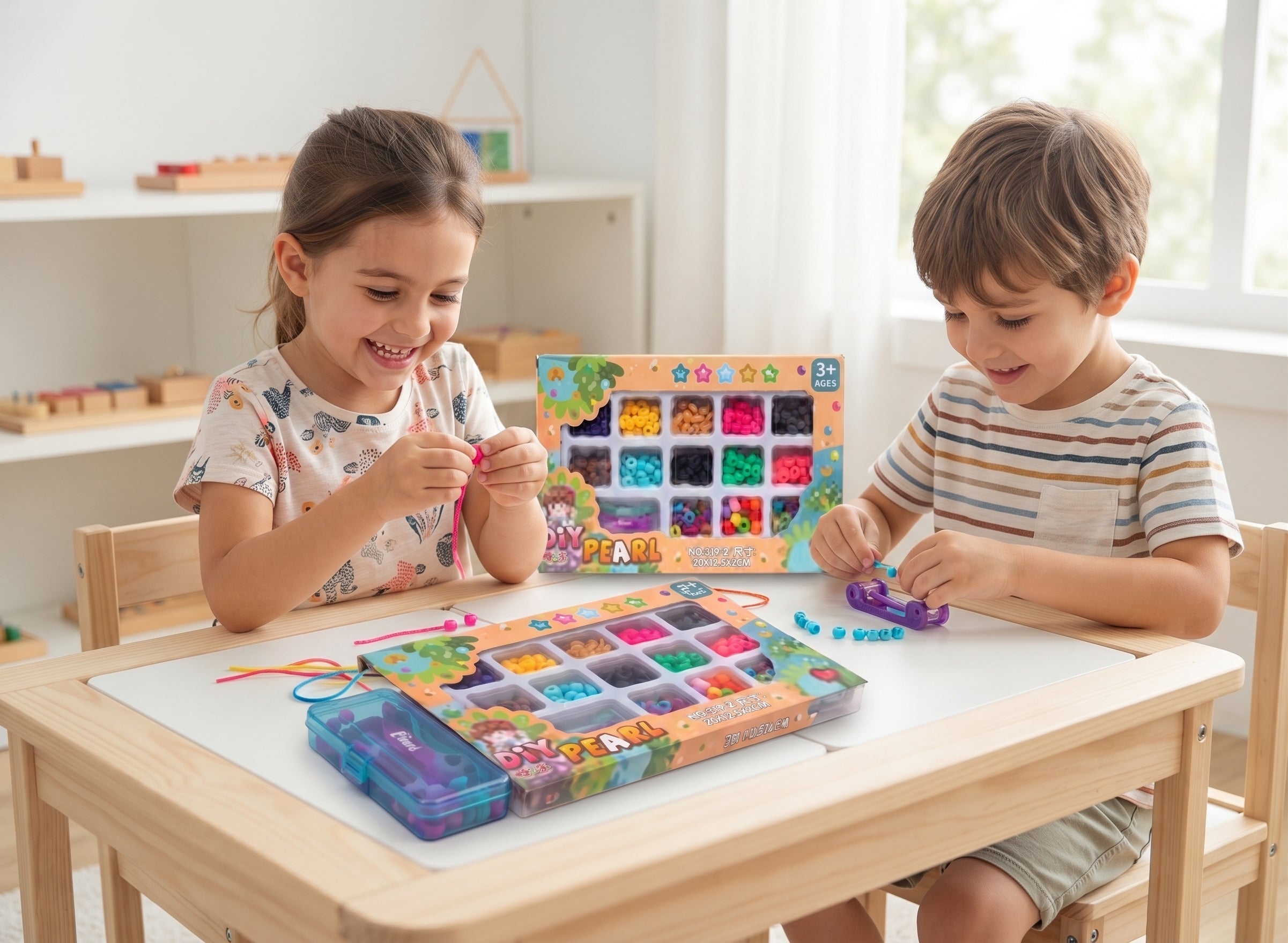 DIY Pearl & Bead Sensory Play Kit for Kids 3+ | Colorful Fine Motor Skills Arts & Crafts Toy Set
