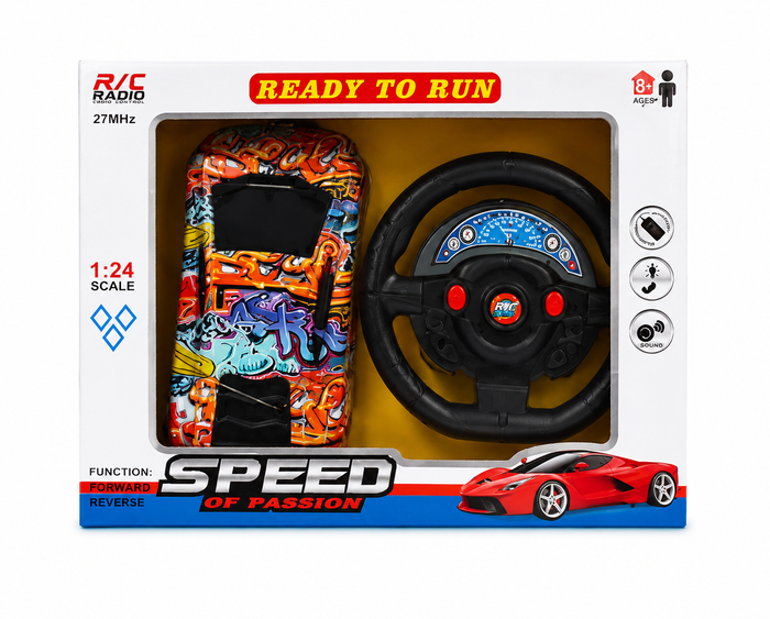 Speed of Passion RC Racing Car - 1:24 Scale Toy Car with Steering Wheel Remote for Boys